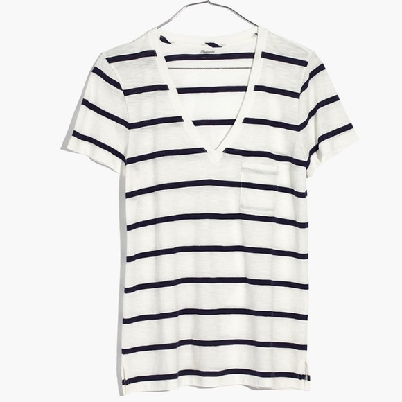 Madwell Striped Whisper Cotton V-Neck Pocket Tee - Picture 8 of 8